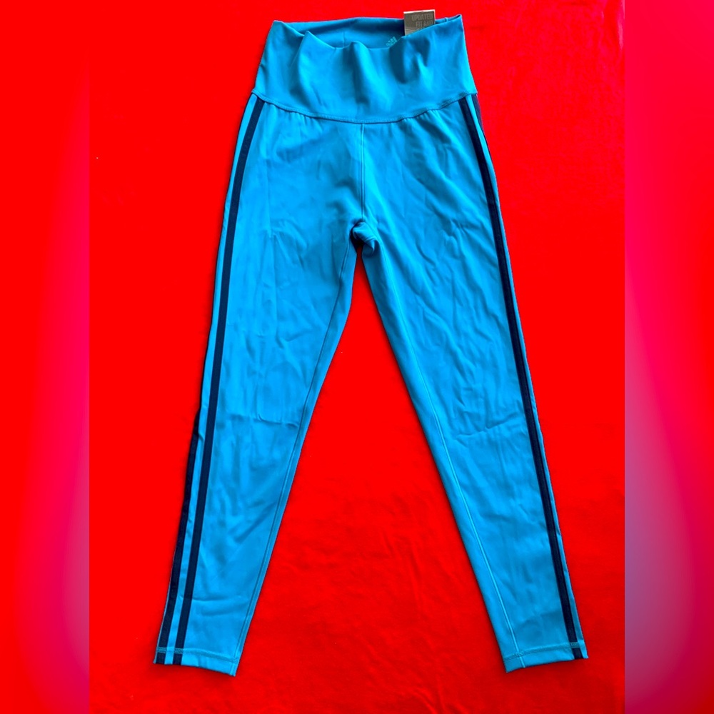adidas Light Blue Leggings with Navy Side Stripes